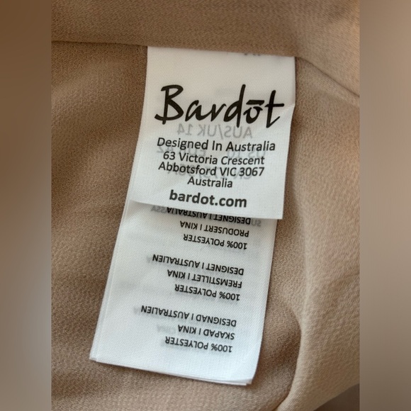 NWT Bardot Champagne Luxe Slip Dress Satin Silk Cross Back Strap Size 10/L - Picture 9 of 9